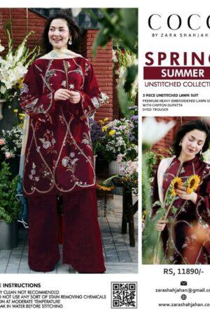 Premium Embroidered Maroon Lawn 3PC – Spring/Summer Collection