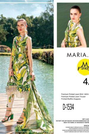 Maria B Mprints D-1534 | Lemon Green 3PC Printed Lawn Suit with Chiffon Dupatta