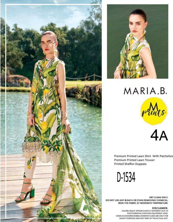 Maria B Mprints D-1534 | Lemon Green 3PC Printed Lawn Suit with Chiffon Dupatta