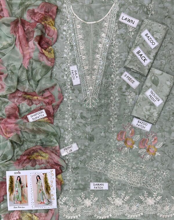 IZNIK Embroidered Lawn 3PC Suit - Image 2