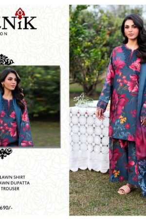 3-Piece Embroidered Lawn Suit – Digital Printed Lawn Dupatta with Embellished Patch
