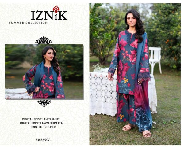 3-Piece Embroidered Lawn Suit – Digital Printed Lawn Dupatta with Embellished Patch