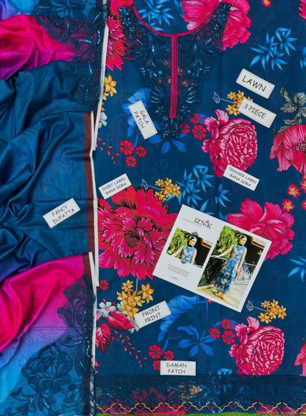 3-Piece Embroidered Lawn Suit – Digital Printed Lawn Dupatta with Embellished Patch - Image 2